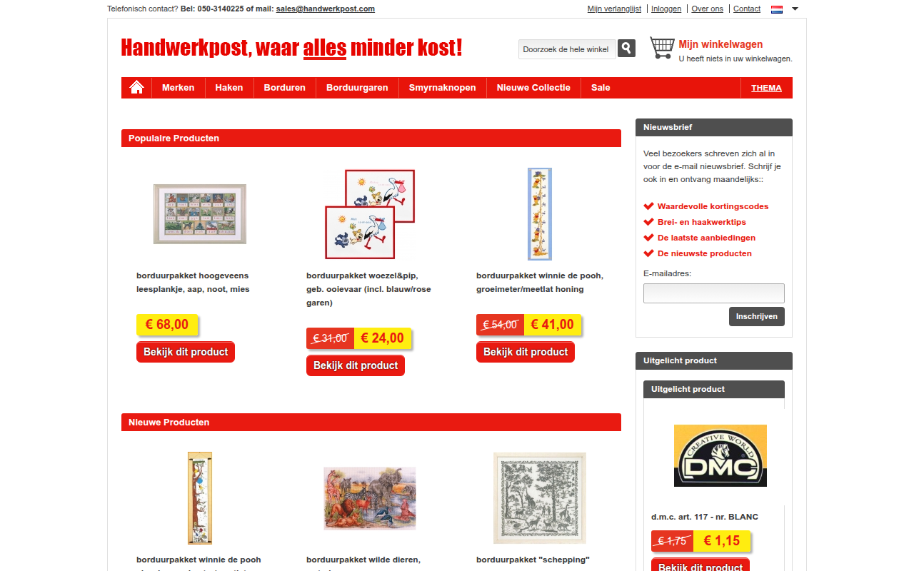 Screenshot van handwerkpost.nl