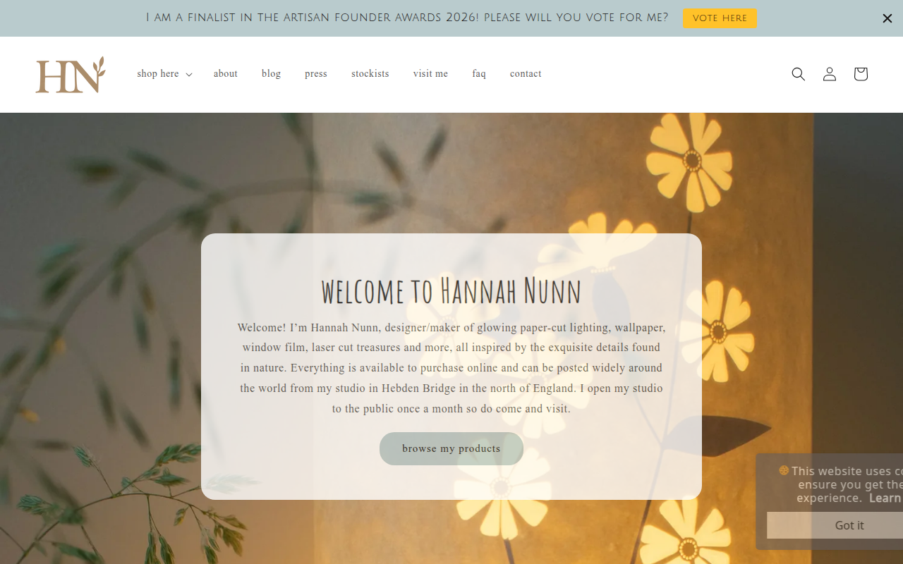 Screenshot van hannahnunn.co.uk