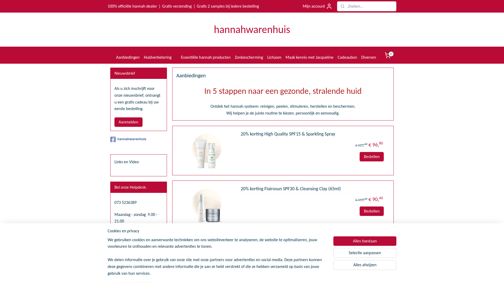 Screenshot van hannahwarenhuis.nl
