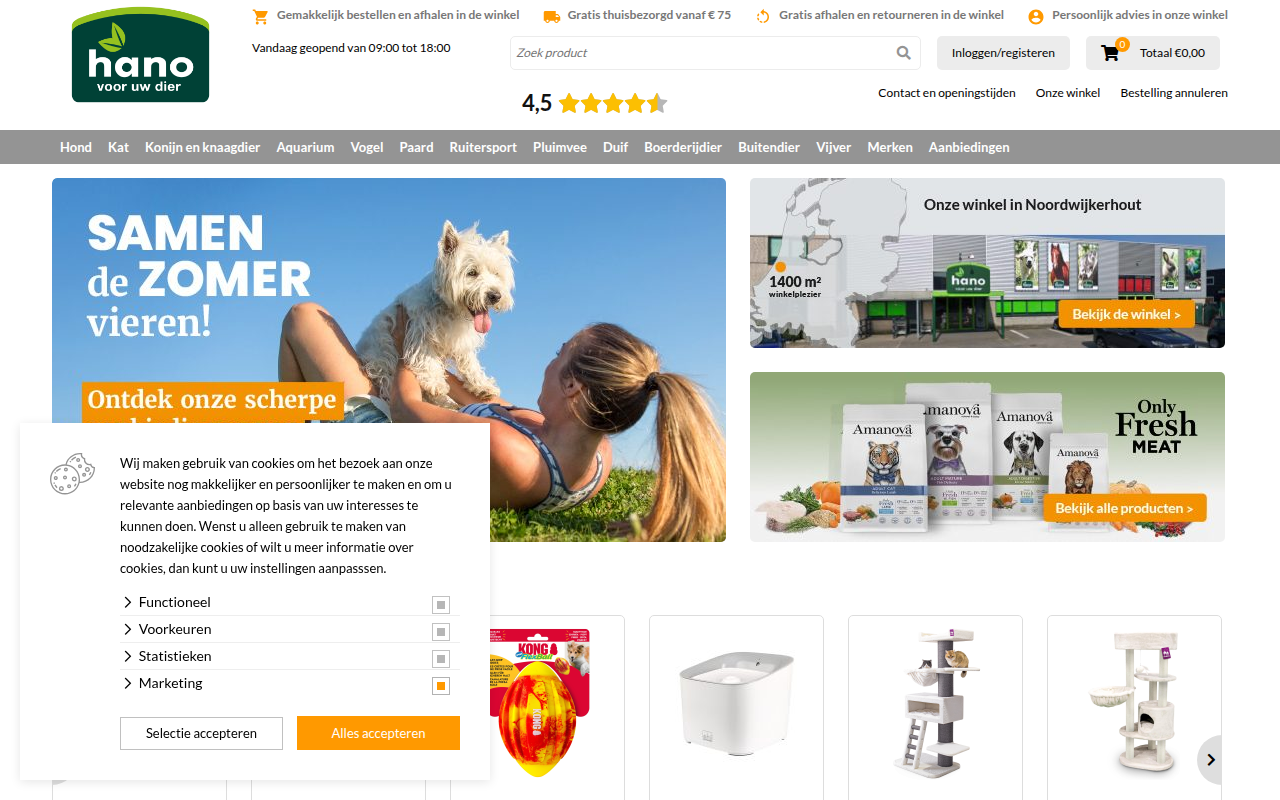 Screenshot van hano.nl
