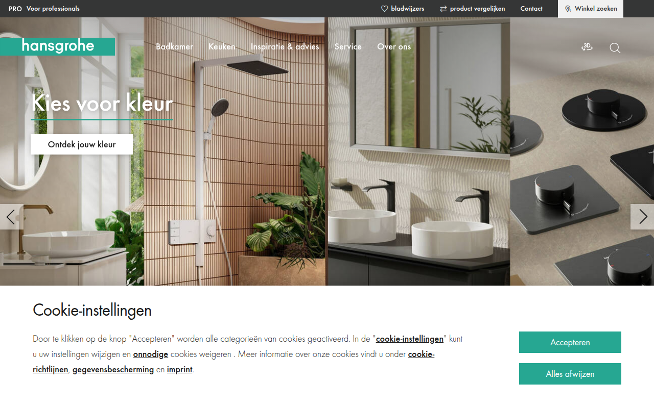Screenshot van hansgrohe.nl