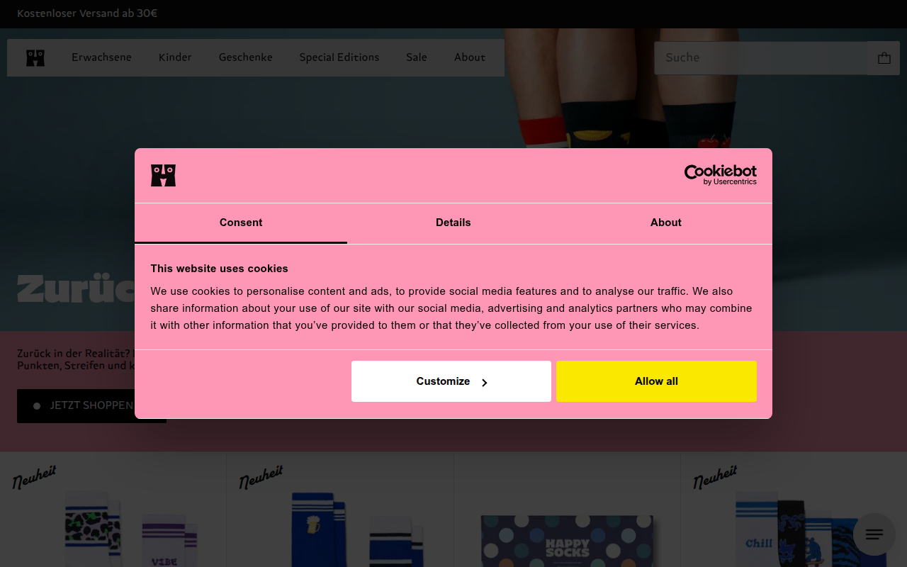 Screenshot van happysocks.com