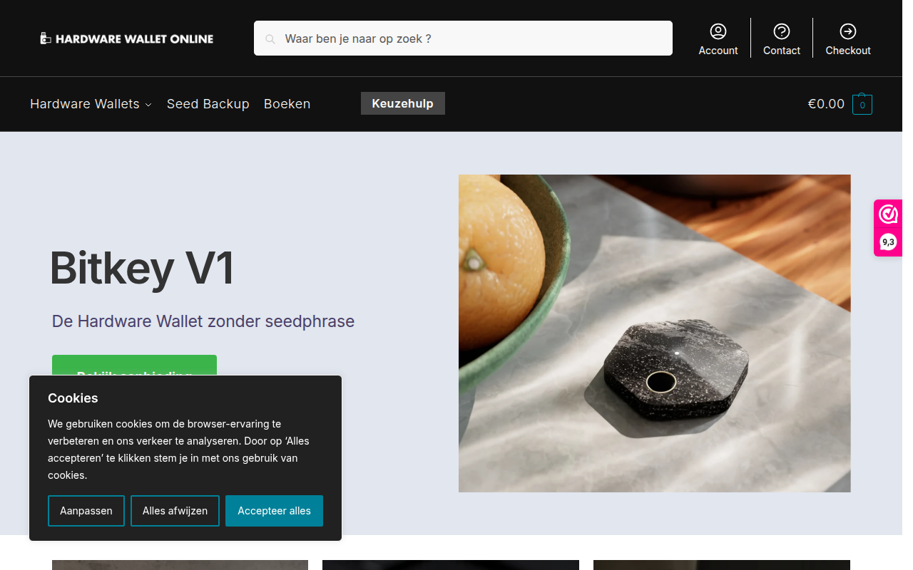 Screenshot van hardwarewalletonline.nl