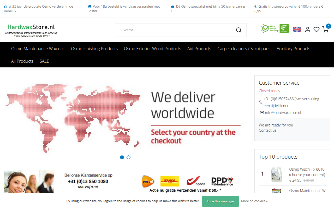 Screenshot van hardwaxstore.nl