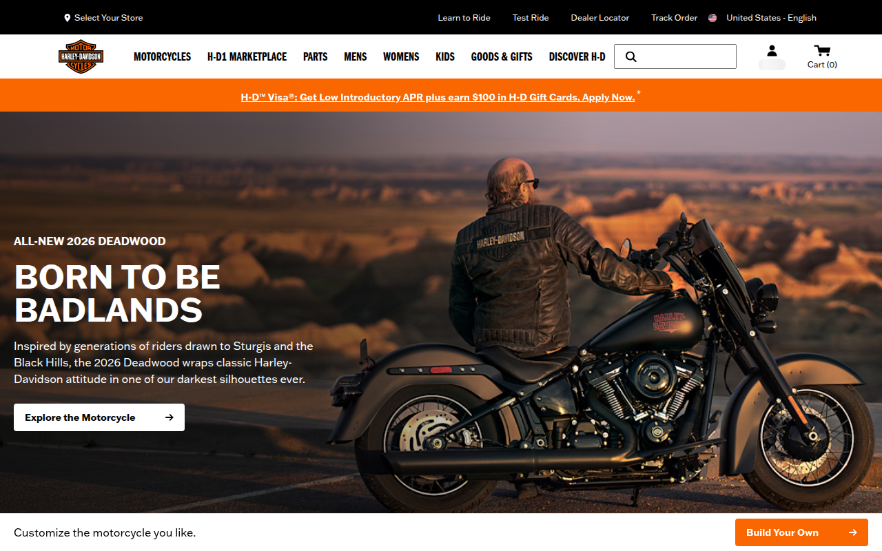 Screenshot van harley-davidson.com