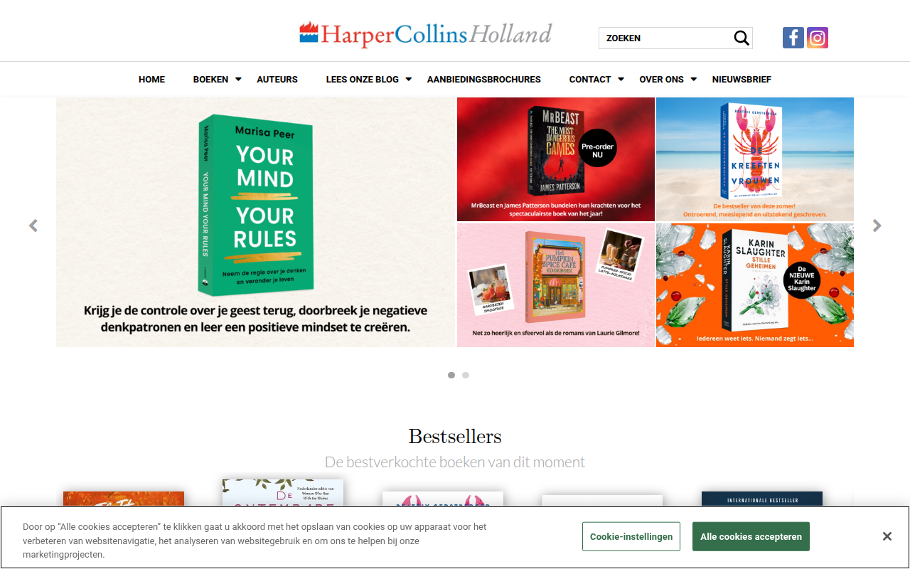 Screenshot van harpercollins.nl