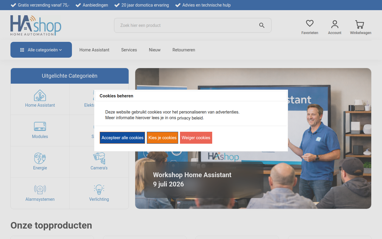 Screenshot van hashop.nl