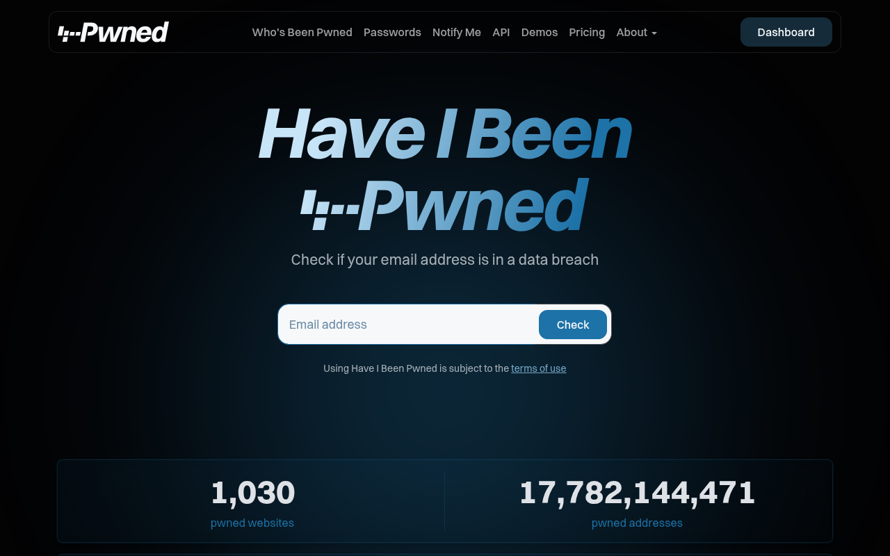 Screenshot van haveibeenpwned.com