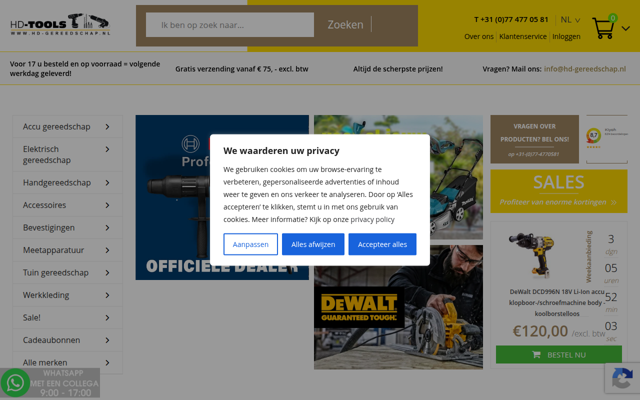 Screenshot van hd-gereedschap.nl