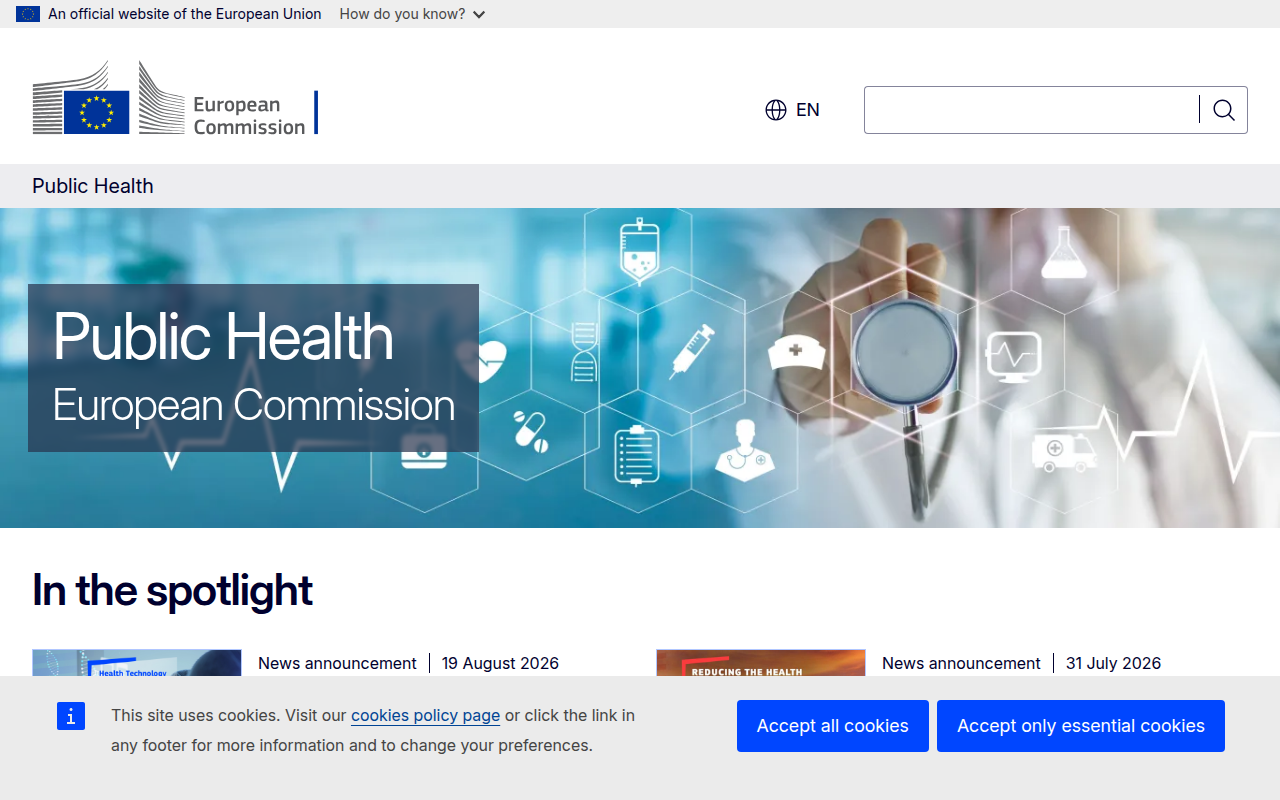 Screenshot van health.ec.europa.eu