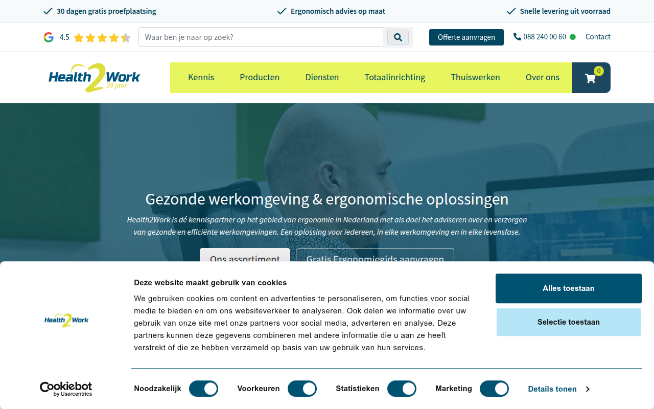 Screenshot van health2work.nl