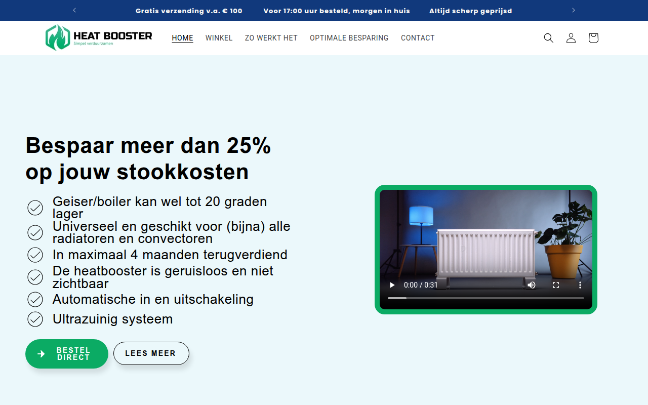 Screenshot van heatbooster.nl