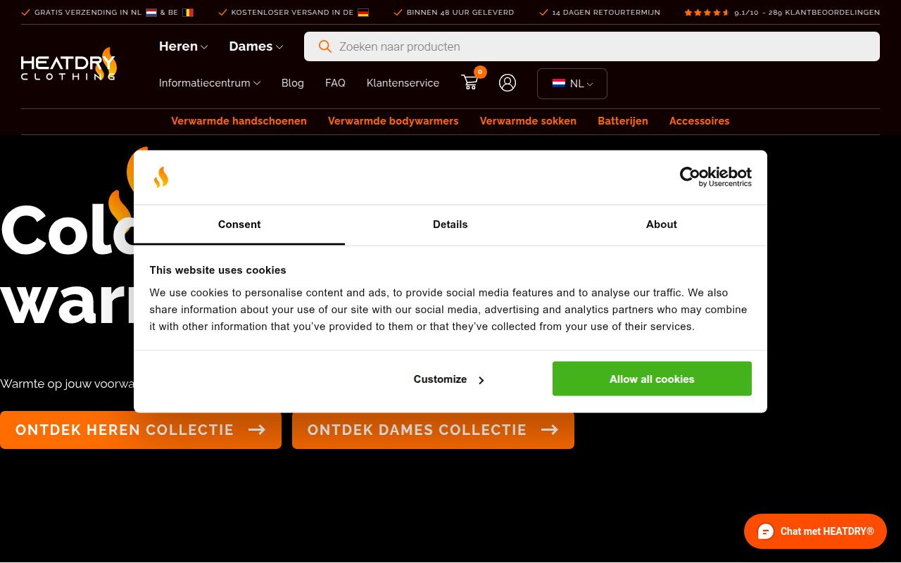 Screenshot van heatdryclothing.com