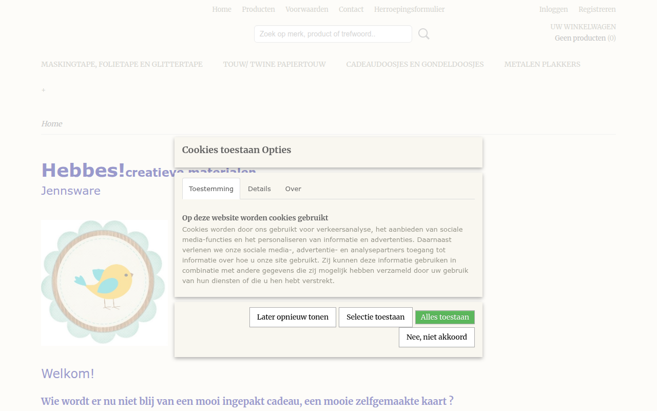 Screenshot van hebbescreatief.nl