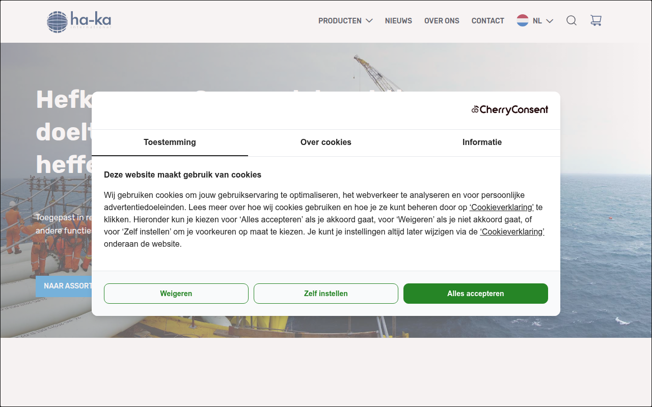 Screenshot van hefkussens.nl