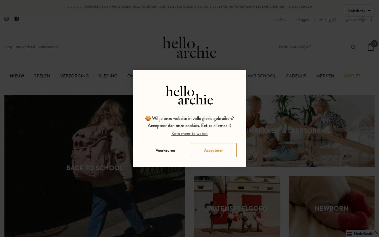 Screenshot van helloarchie.com