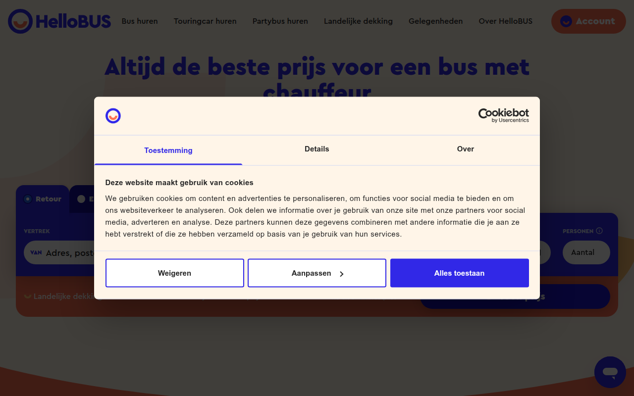 Screenshot van hellobus.nl