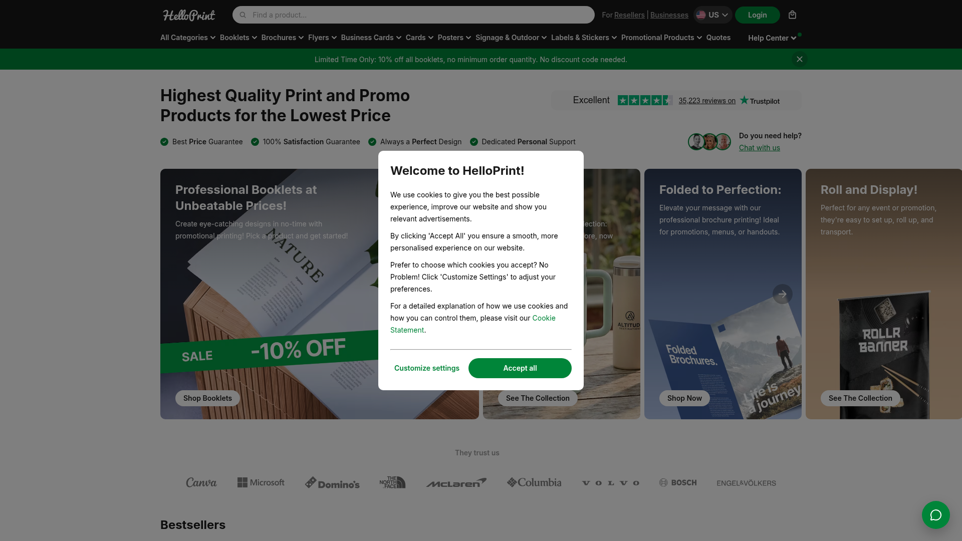 Screenshot van helloprint.com