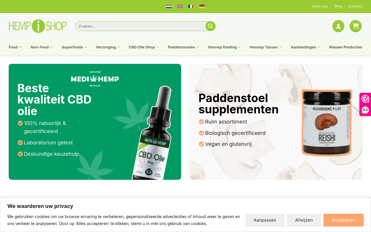 Screenshot van hempishop.nl