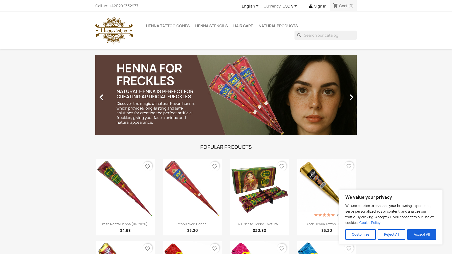 Screenshot van henna-shop.com