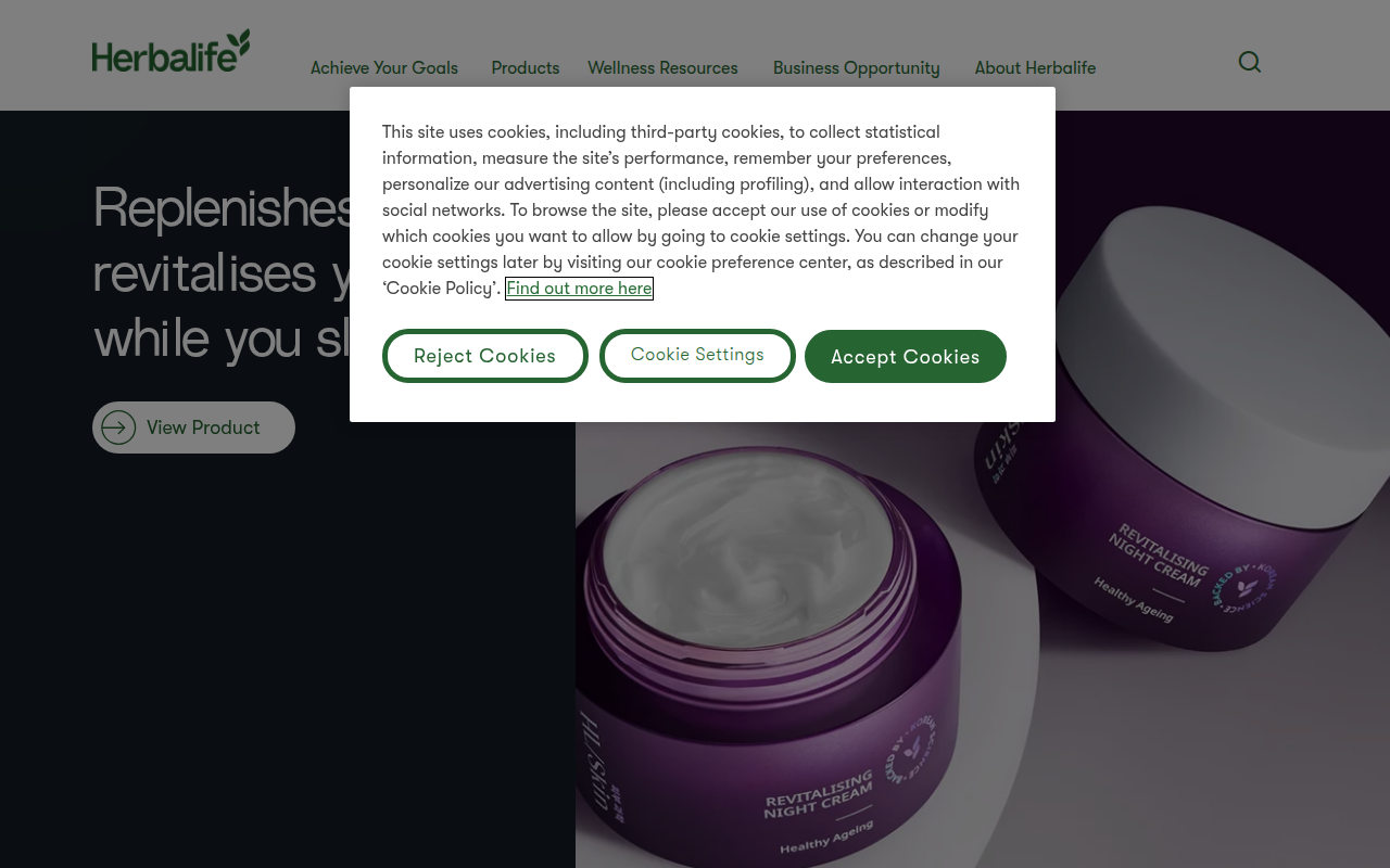 Screenshot van herbalife.com