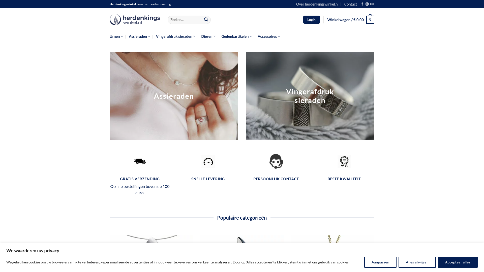 Screenshot van herdenkingswinkel.nl