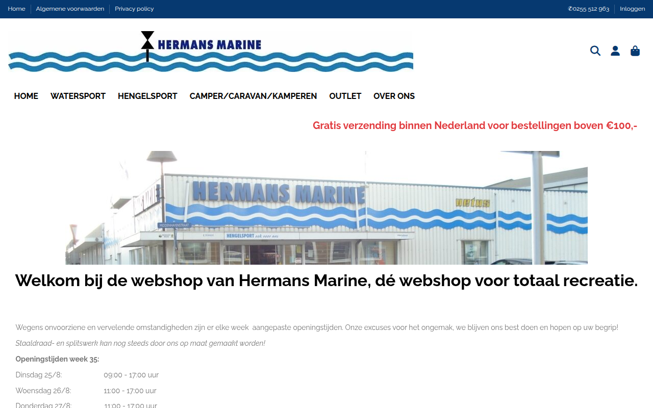 Screenshot van hermansmarine.nl