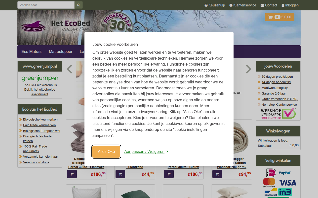 Screenshot van hetecobed.nl