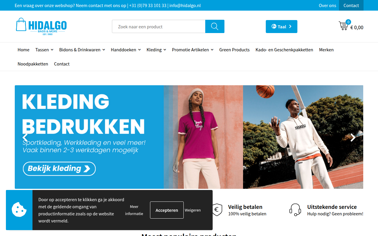 Screenshot van hidalgobagsandmore.nl
