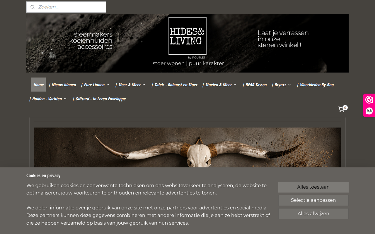 Screenshot van hidesandliving.nl