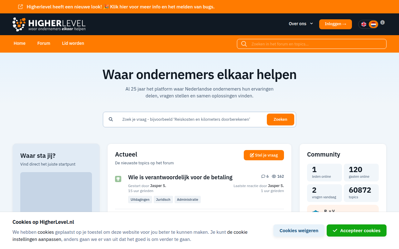 Screenshot van higherlevel.nl