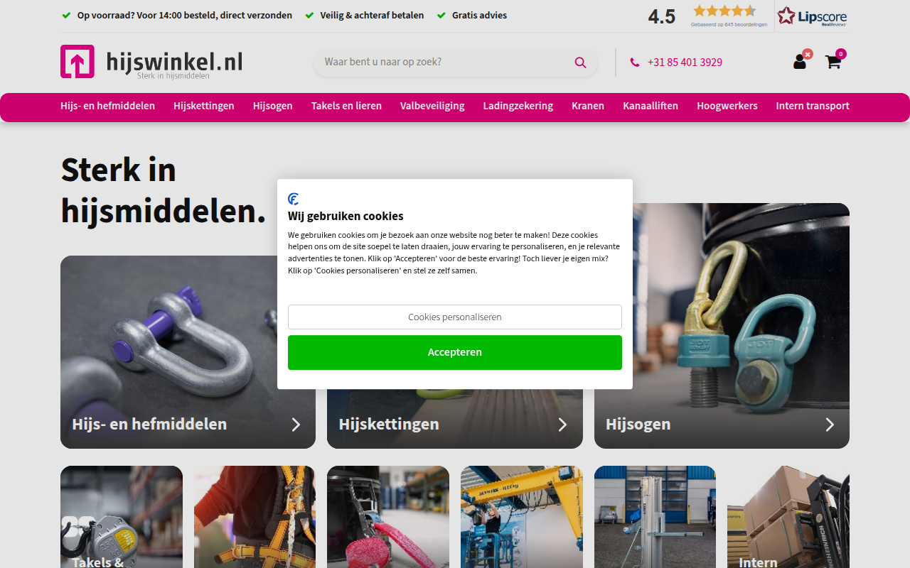 Screenshot van hijswinkel.nl