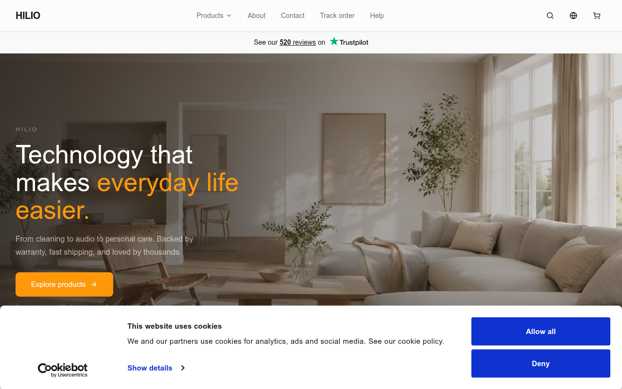 Screenshot van hilioshop.com