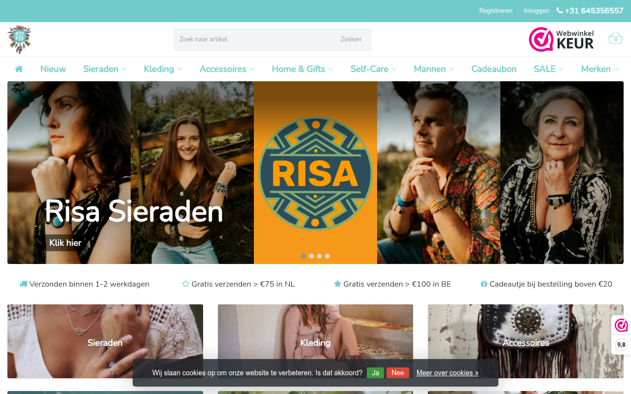 Screenshot van hip-pie.nl