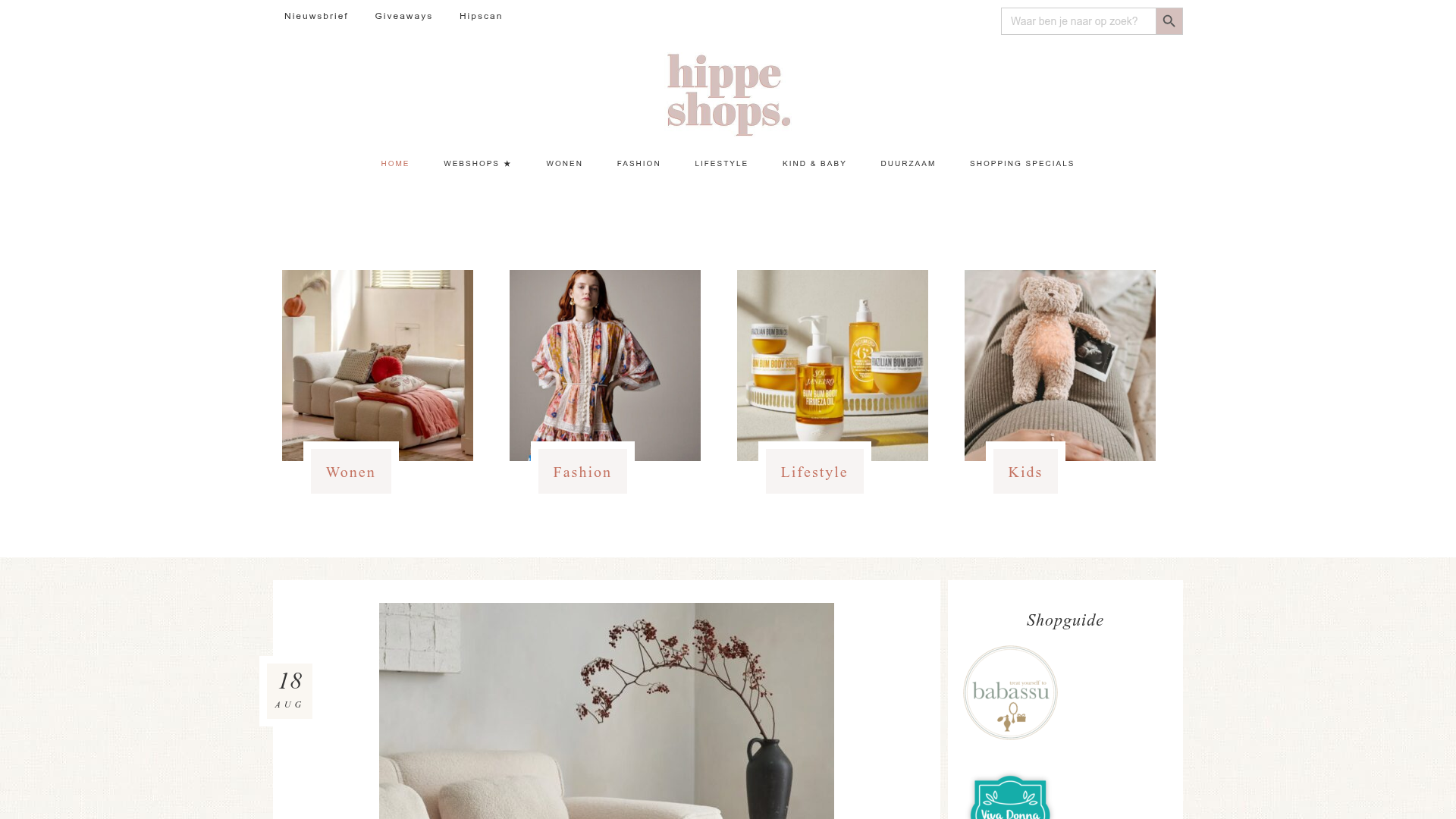 Screenshot van hippeshops.nl