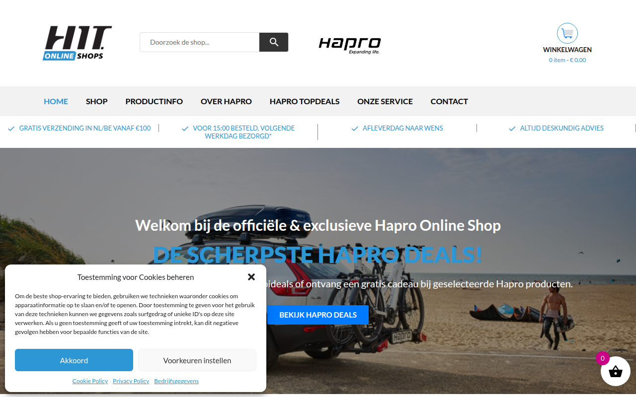 Screenshot van hitdakkoffers.nl