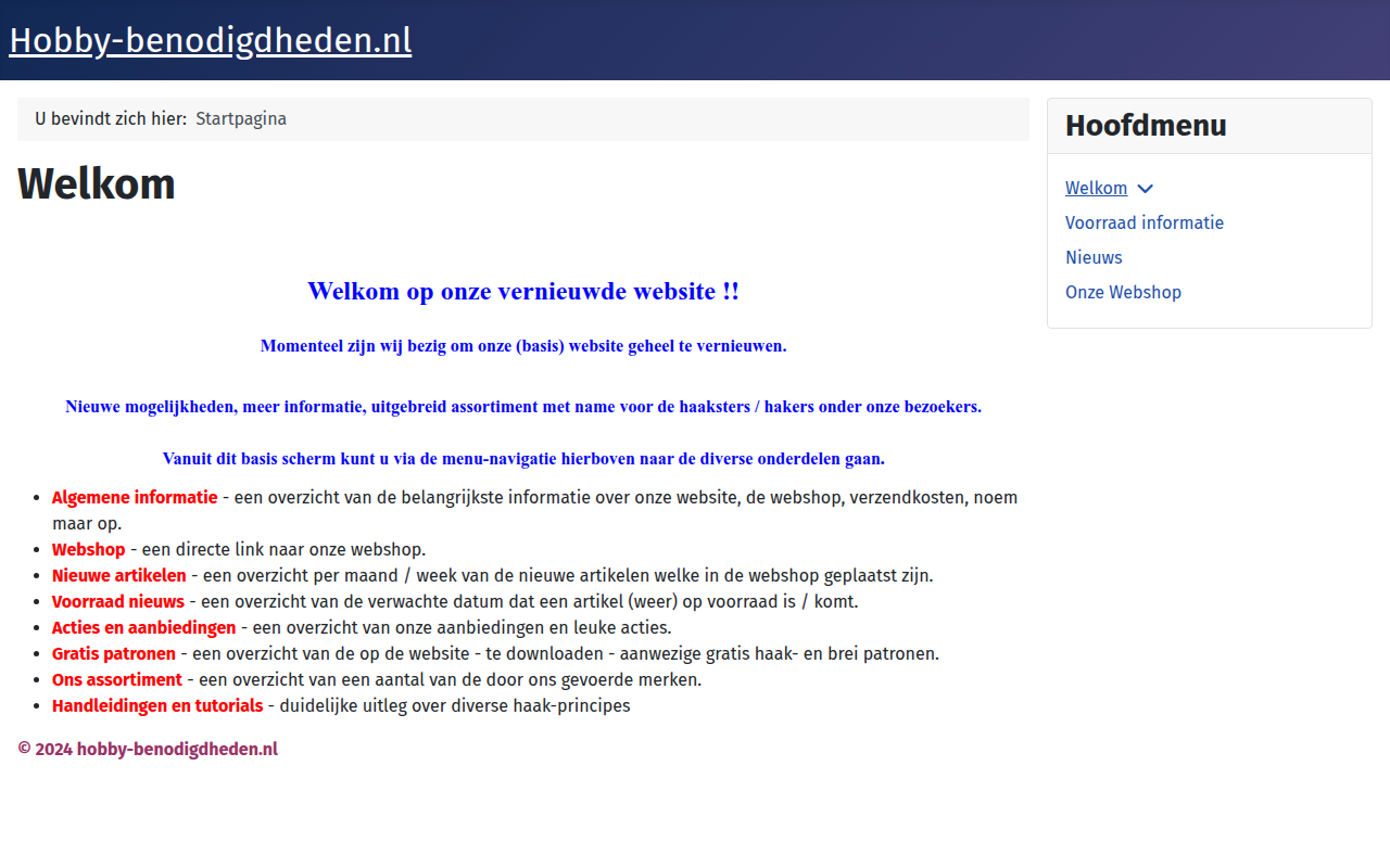Screenshot van hobby-benodigdheden.nl