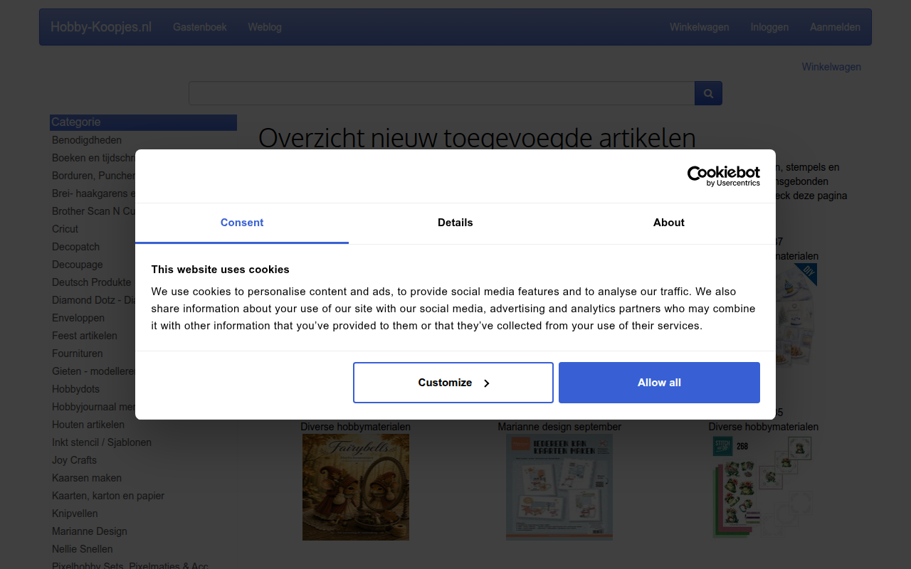 Screenshot van hobby-koopjes.nl