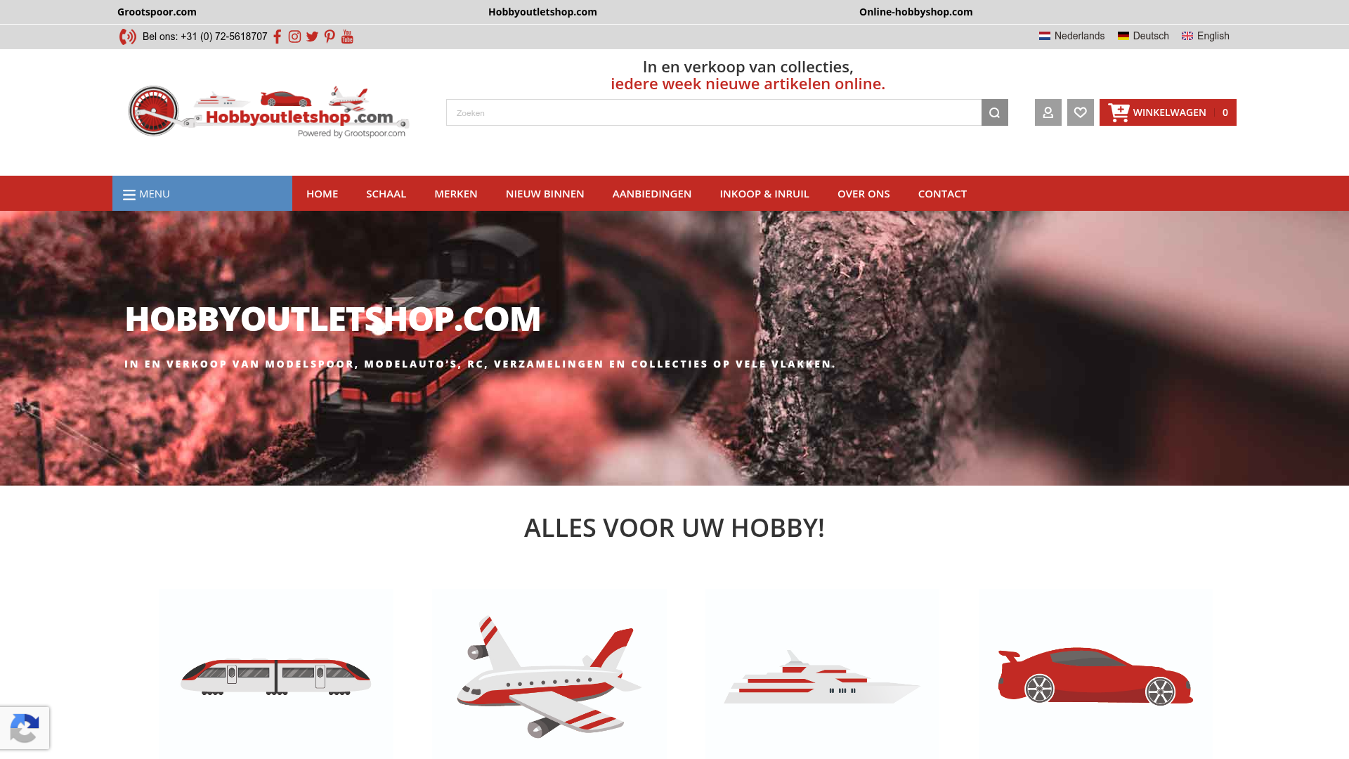 Screenshot van hobbyoutletshop.com