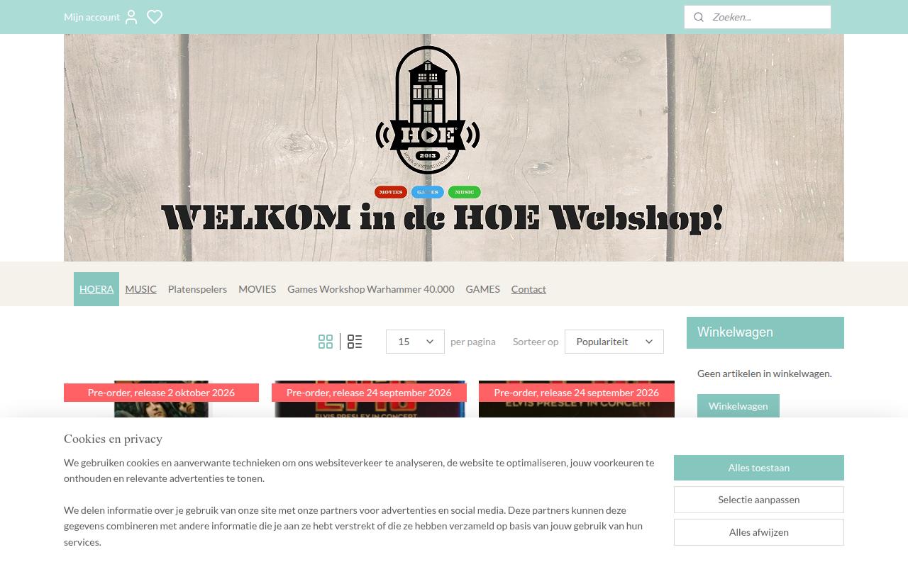 Screenshot van hoeshop.nl