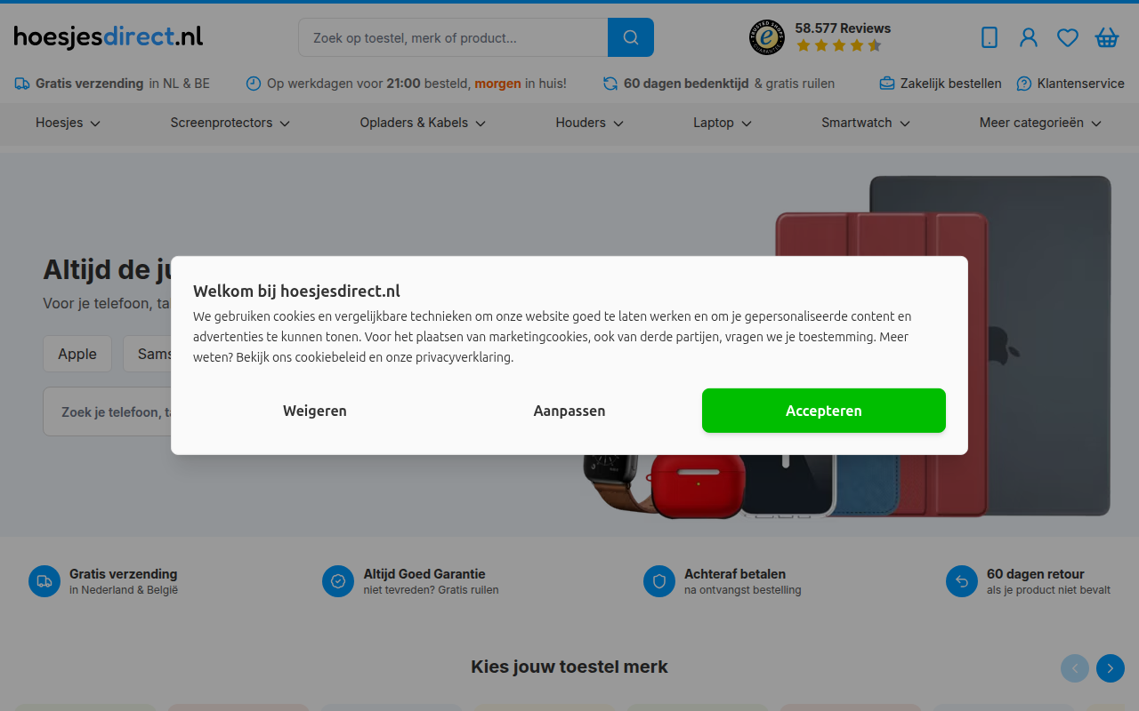 Screenshot van hoesjesdirect.nl