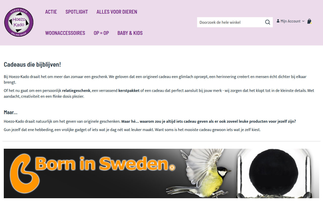 Screenshot van hoezo-kado.nl