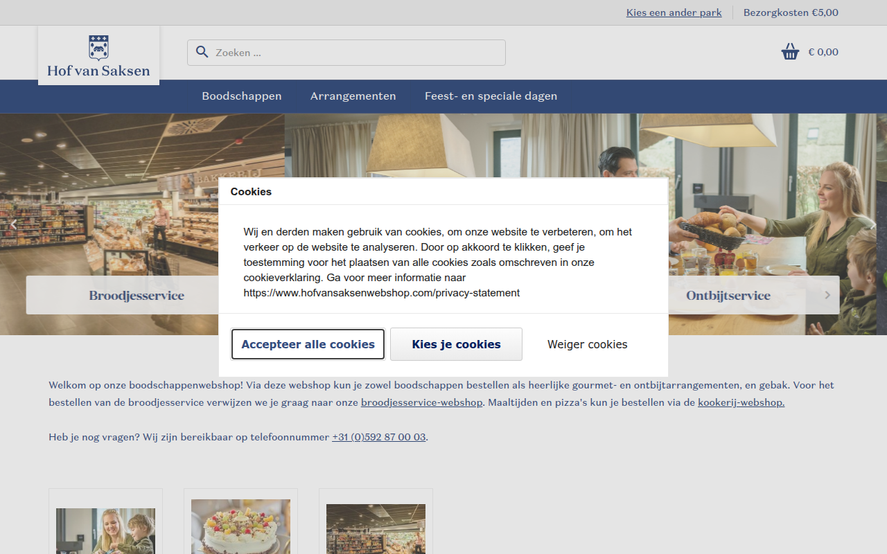 Screenshot van hofvansaksenwebshop.com