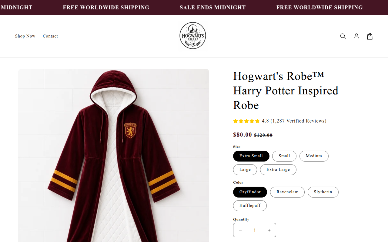 Screenshot van hogwartsrobes.com