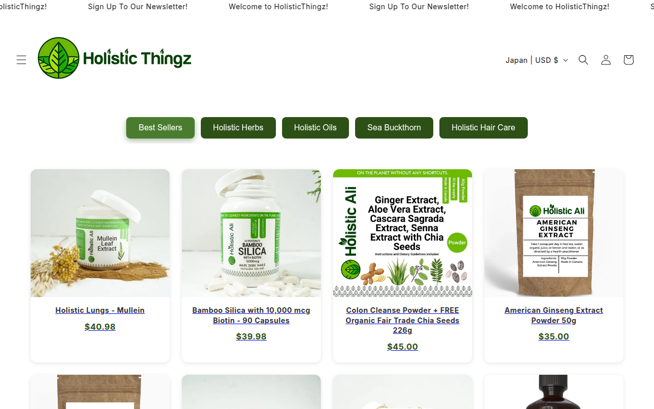 Screenshot van www.holisticthingz.com