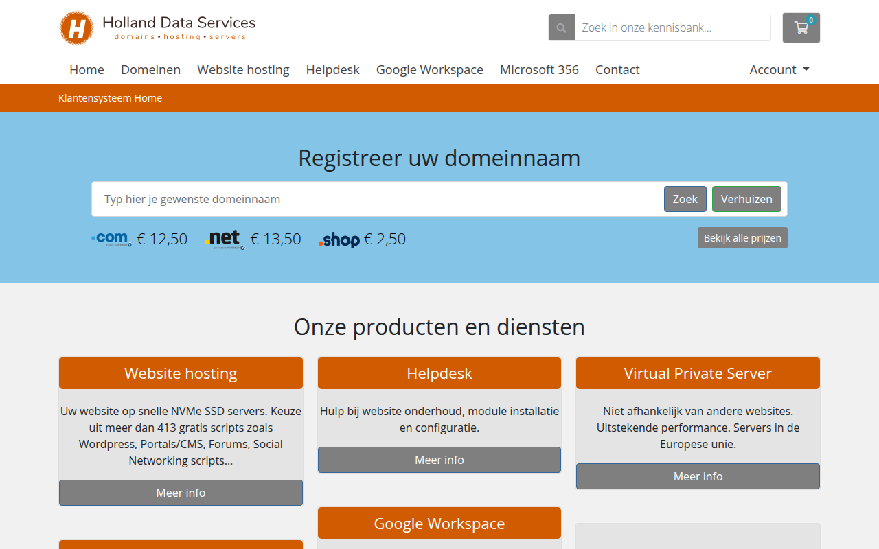 Screenshot van hollanddata.com
