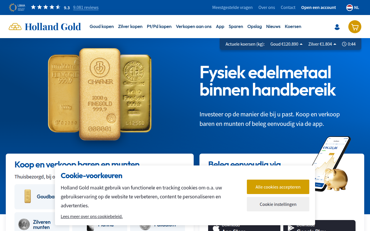 Screenshot van hollandgold.nl