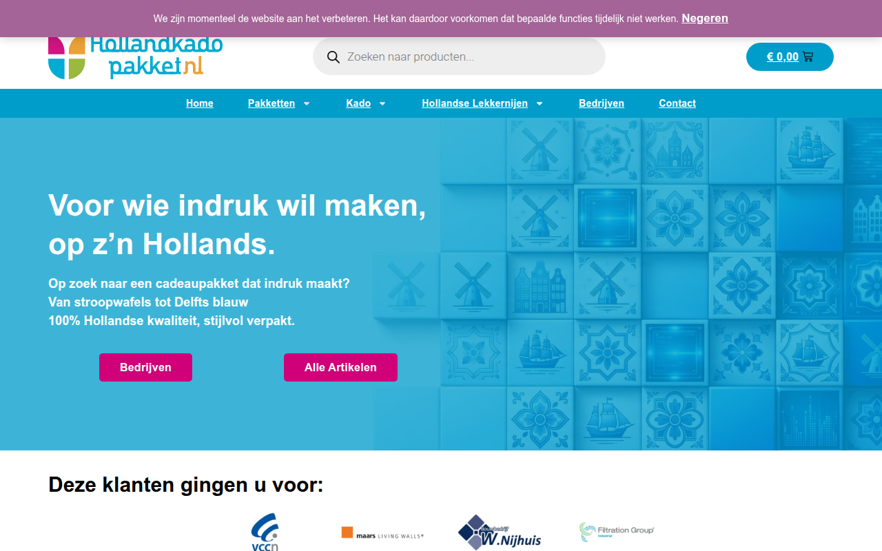 Screenshot van hollandkadopakket.nl