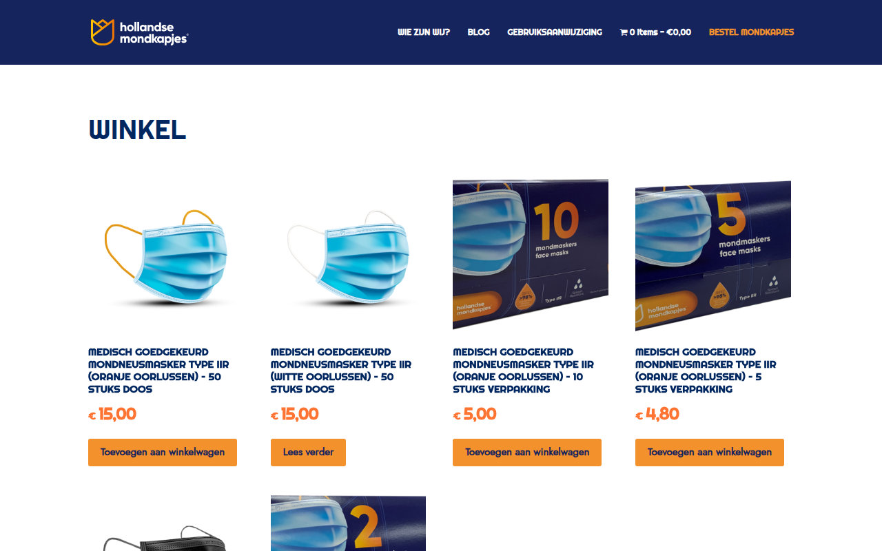 Screenshot van hollandsemondkapjes.nl