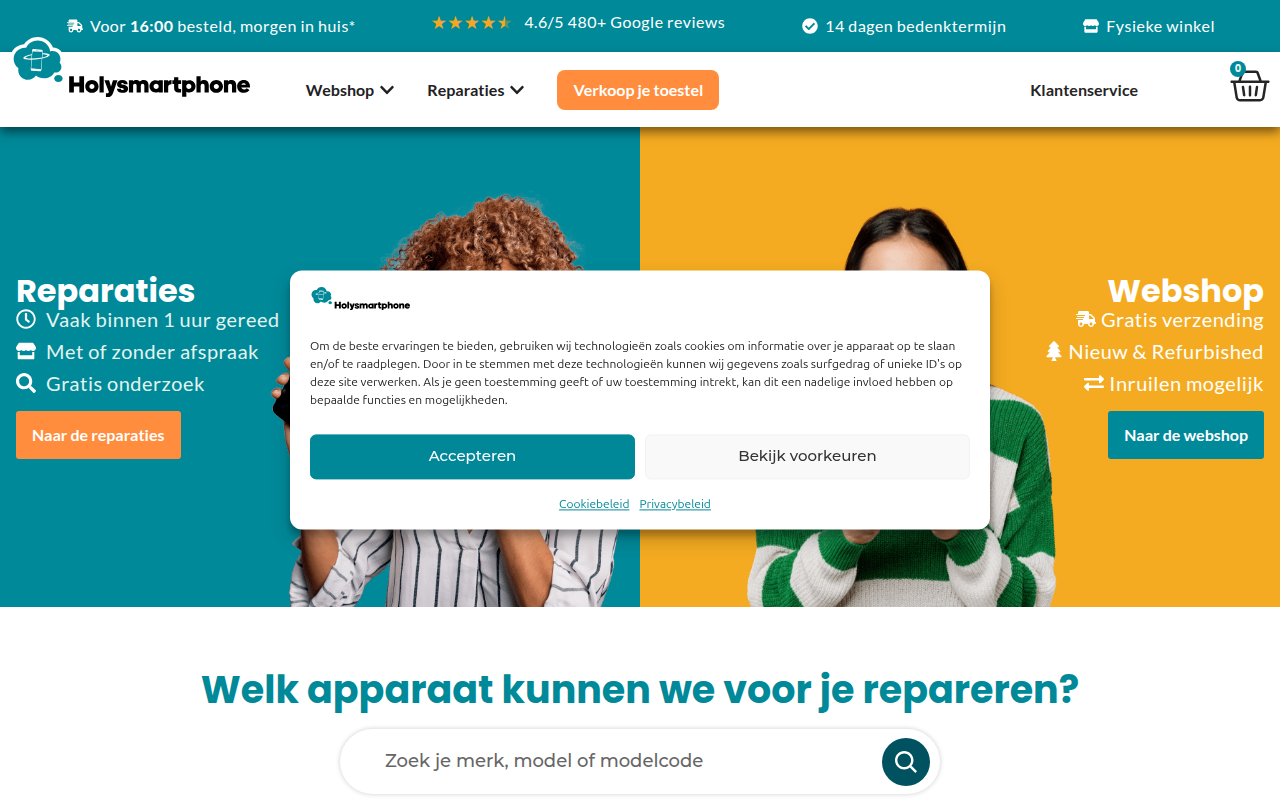 Screenshot van holysmartphone.nl